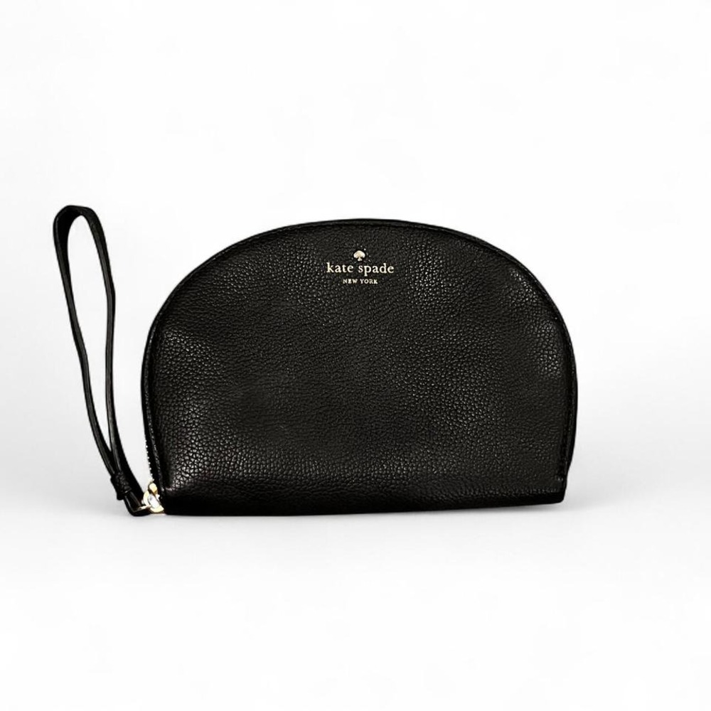 Kate Spade Black Pebbled Leather Zip Wristlet Wallet Purse w/ Strap